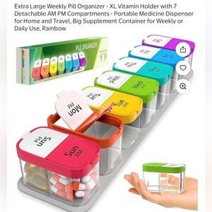Extra Large Weekly Pill Organizer w/7 Detachable AM PM Compartments Portable NEW